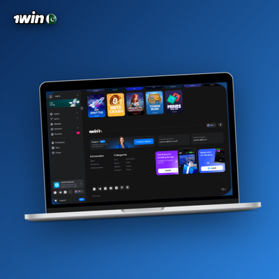 1Win app login screen with fingerprint biometric icon and push notification bell on a phone