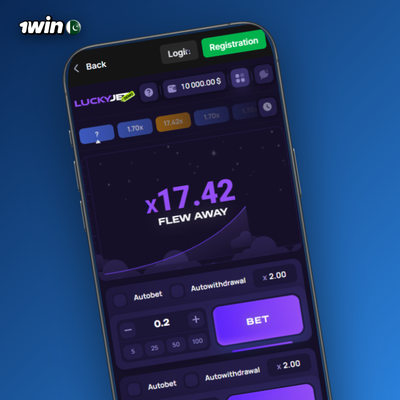 1Win Lucky Jet auto-bet loop icon showing circular arrow around a stake chip