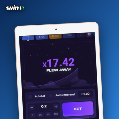 1Win Lucky Jet auto-cashout icon set to 2.00x multiplier with a lock symbol