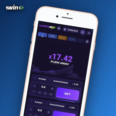 1Win Lucky Jet dual bet panel icon with two PKR stake values on a dark casino theme