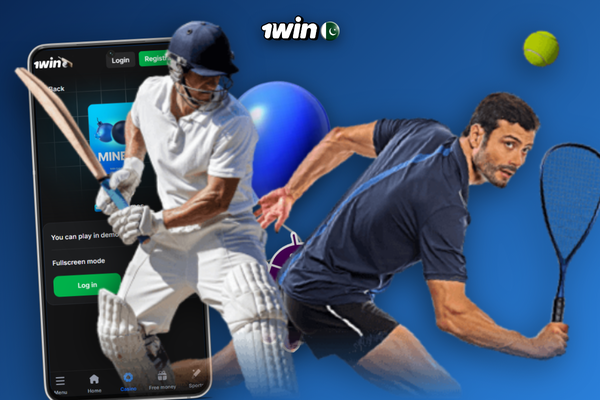 Hand holding smartphone with 1Win Mines Pro mid-round grid and glowing PKR cash out button