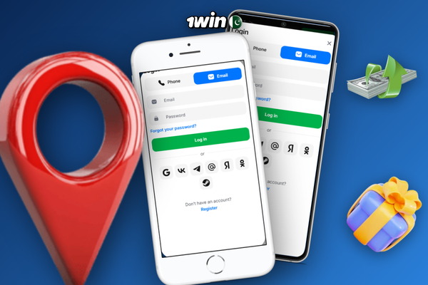 1Win mobile app registration screen with Pakistan flag and PKR dropdown
