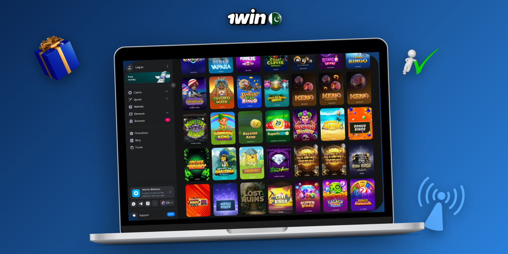 1Win online casino lobby showing slots, live dealer and promo strip on desktop