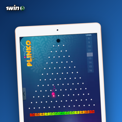 1Win Plinko high risk board with dramatically glowing outer multiplier slots