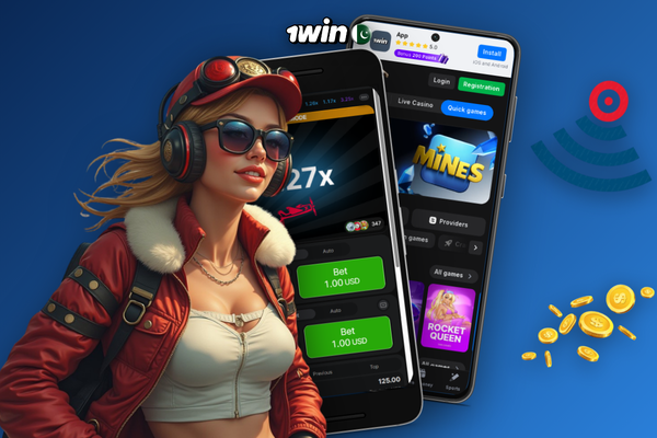 1Win RTP badge on slot reels versus live blackjack house edge illustration