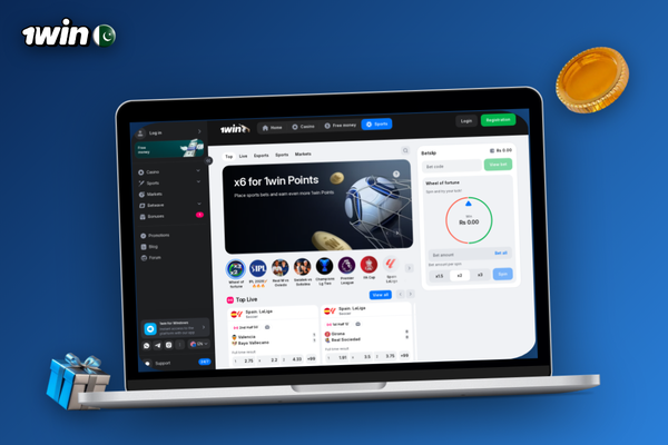 1Win for PC standalone window showing live sports odds and casino tiles