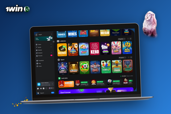 1Win PC download running on Windows laptop and MacBook side by side